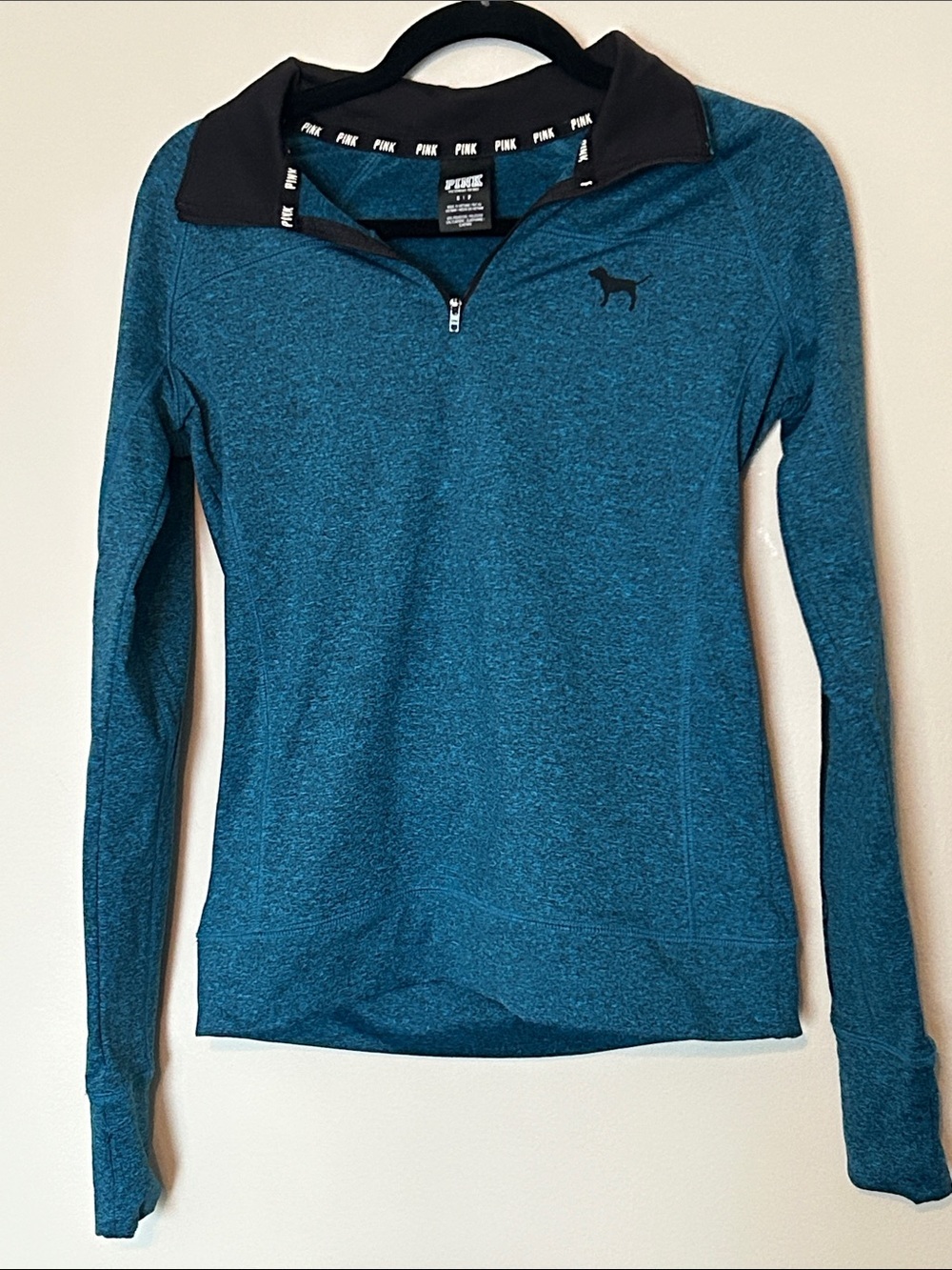 PINK Victoria's Secret Teal Quarter-Zip Pullover with Black Collar